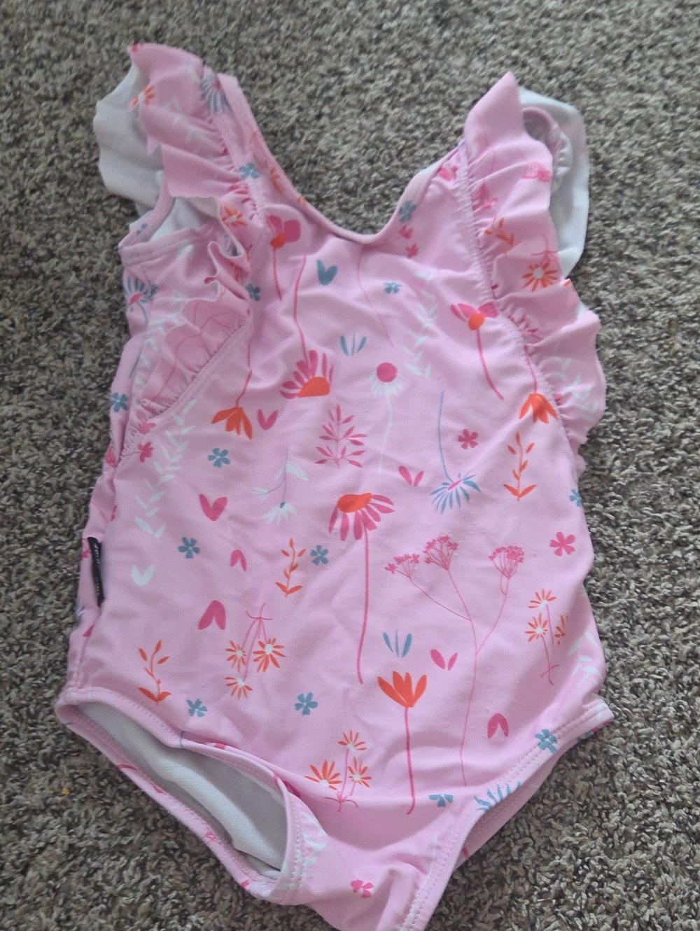 Girls' Pink Floral Ruffle One-Piece Swim Suit